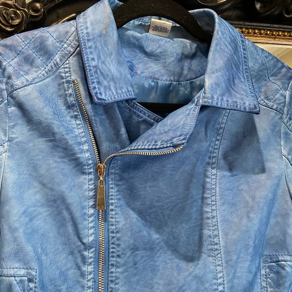 Vintage blue “leather” motto jacket - Picture 4 of 10